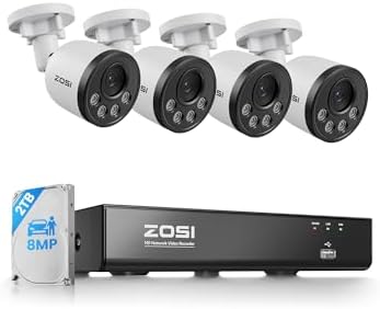 ZOSI 8CH 4K PoE Security Camera System, 4X 8MP Audio Metal Cams, 2TB HDD by ZOSI