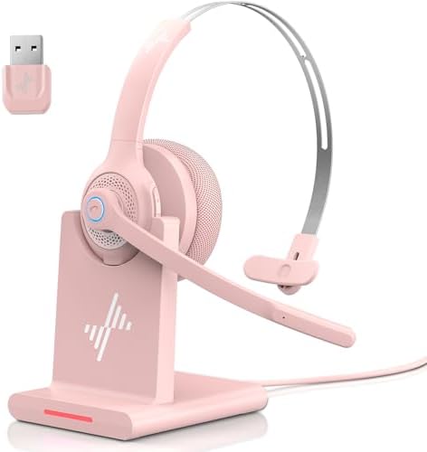Bluetooth Wireless Headset with Mic for Work, Bluetooth 5.2, Advanced Noise Reduction Microphone, Clear Calls - Comfortable On-Ear Headphones, Applicable to PC, Laptop, Phone, Android, Zoom, Office by JIAMQISHI