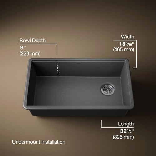 KOHLER Billings™ 32-1/2" Undermount Kitchen Sink, Single-Bowl Sink, Neoroc, K-33710-CM7, Matte Graphite - Image 3