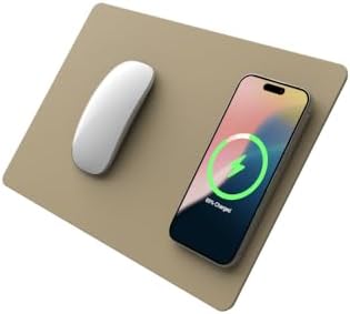 POUT H3 Wireless Charging Mouse Pad – Qi-Enabled Fast Charger Built into Sleek Desk Mat, Compatible with Phones, Earbuds & More(Latte Cream) by POUT