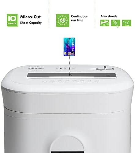 Aurora AU1060MA Professional Grade 10-Sheet High Security Micro-Cut Paper and Credit Card Shredder/ 60 Minutes/Security Level P-5, White, AU1060MA 10-Sheet High Security Microcut - Image 5