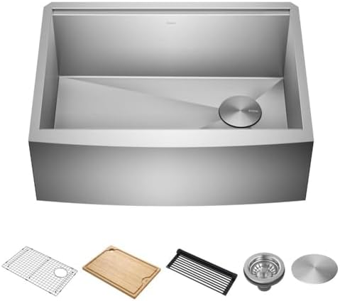KRAUS Kore 27-Inch Farmhouse Workstation 16 Gauge Stainless Steel Kitchen Sink with Accessories, KWF210-27 by Unknown