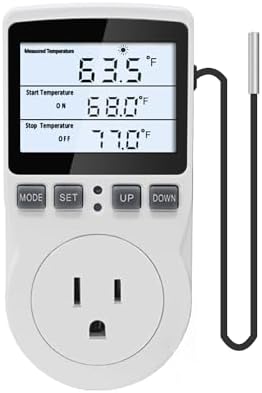KETOTEK Digital Temperature Controller Thermostat Outlet Plug 120V with LCD Backlight, Heating Cooling Temperature Controlled Outlet 110V 15A with 3m Sensor by KETOTEK