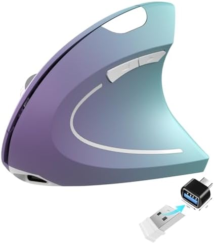 Vassink Ergonomic Wireless Rechargeable Mouse,USB A+TypeC(2in 1) Connection, 800/1200/1600 DPI, 6 Buttons,2.4GHz Carpal Tunnel Vertical Mice, for Laptop, Desktop,MacBook by Vassink