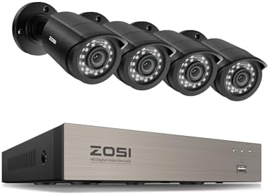 ZOSI 3K Lite Security Camera System Indoor Outdoor,AI Human/Vehicle Detection,Night Vision,Remote Access,4pcs 1080P 1920TVL Weatherproof Surveillance Cameras,H.265+ 8CH 5MP Lite CCTV DVR(NO HDD) by ZOSI