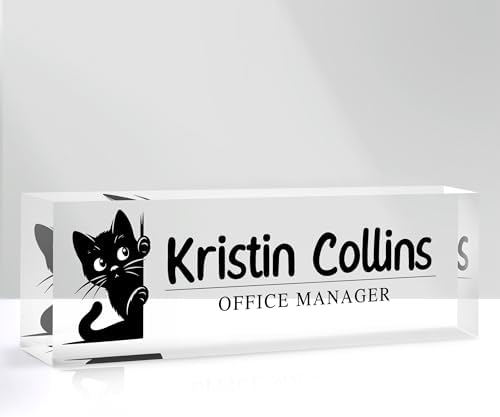 Custom Name Plate for Desk, Personalized Desk Name Plate on Clear Acrylic Glass, Appreciation Gifts for Teacher Employee Boss Coworkers Nurse, Office Desktop Accessories For Women Men (Slate) by DOCRAGI