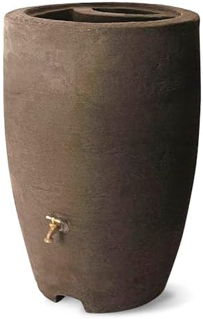 Algreen Plastic Rain Barrel, 50 Gallon Drum - Rainwater Tank w/Brass Spigot & Screen Guard for Rain Water Collection & Storage - Athena, Brownstone by Algreen