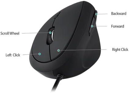 Wired Ergonomic Mouse, Optical Vertical Mouse with 3 Adjustable 800/1200/1600, 6 Buttons USB Computer Mouse - Image 2
