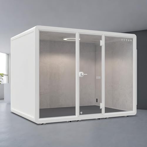 White Office Pod Booth 118IN (White Simple Appearance Design)(Reduce Noise by 25-35 Decibels)(Silent Fresh Air System) Soundproof Booth with Lighting,Universal Wheel for Meeting by X-Comfot