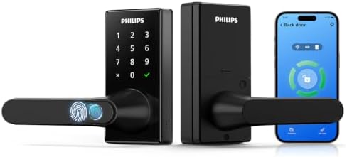 Philips Upgraded Wi-Fi Smart Lock with Handle, Keyless Entry Door Lock, Smart Door Knob, Fingerprint Unlock, App Remote Control, Auto-Lock, Keypad Deadbolt with Lever for Bedrooms, Office, Front Door by Unknown