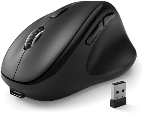 Bluetooth Wireless Mouse Ergonomic Vertical for Laptop Computer Macbook iPad Tablet Rechargeable Silent Click USB Carpal Tunnel Right Hand Compatible with Windows iOS Mac OS Android Black by Unknown