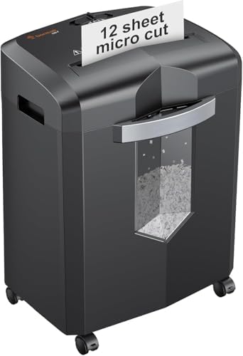Bonsaii 12-Sheet Micro Cut Shredder, P-4 Security Level, Shreds Paper, CD, Credit Card, Mail, Staple & Clip - 60 Min Continuous Use, Jam-Proof System, 4.2 Gal Pullout Bin by bonsaii