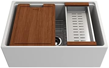 BOCCHI Contempo Workstation Apron Front Step Rim Fireclay 27 in. Single Bowl Kitchen Sink with Accessories in Matte White by BOCCHIKitchenandBath