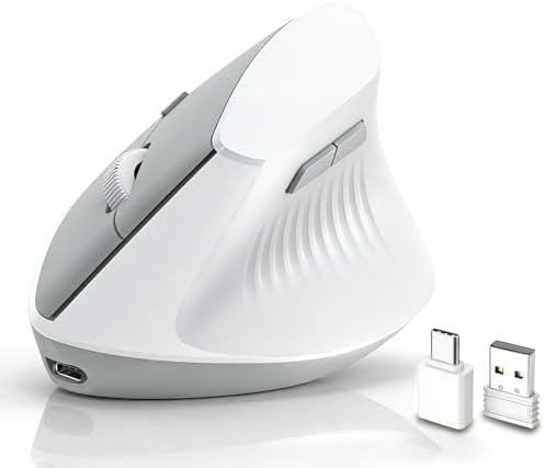 Ergonomic Mouse, Wireless Bluetooth Vertical Mouse, Rechargeable, USBC & Bluetooth 5.0/3.0 & 2.4G Connect, Easy to use, Cordless, Quiet Clicks, 6 Buttons for Laptop, Desktop, PC, Mac, Computer by Loonasa