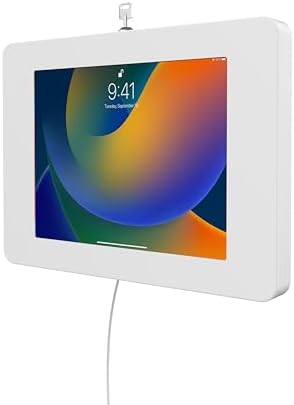 Locking iPad Wall Mount - CTA Anti-Theft Small Locking Tablet Enclosure w/ Key Lock & Interior Cable Routing for iPad Mini 1, 2, 3, 4, 5, 6, Samsung Tab A 8″, Lenovo Tab E8 - White- (PAD-PSWW) by CTADigital