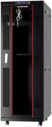32U Server Rack Cabinet – 19" Network Rack Enclosure, 39" Deep Floor Standing Data Rack with Locking Glass Door, Cooling Fans, PDU & Shelf for Servers, Switches and Patch Panels by SYSRACKS