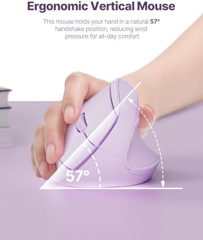 Ergonomic Mouse, USB+Bluetooth Dual Connection, Wireless Vertical Mouse for Reducing Wrist Pain, 1000/1600/2400 DPI, Ergo Mouse with Quiet Click for Windows Mac OS PC Computer Laptop, Purple - Image 3