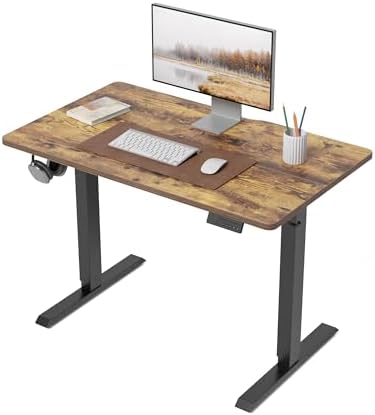 DESINO Standing Desk, 32 × 19 Inches Electric Height Adjustable, Sit and Stand Up, Computer Office Desk with Splice Board, Black Frame/Rustic Brown TOP by DESINO