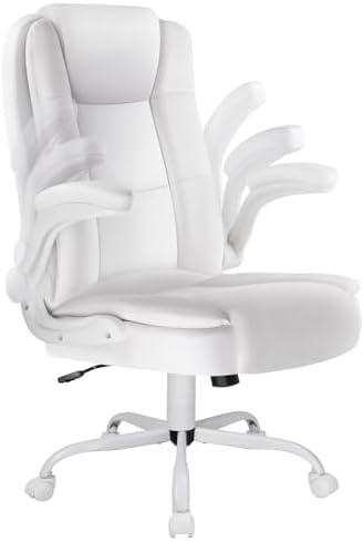 LEMBERI Flip-up Arms Office Desk Chair, Big and Tall Managerial Executive Chair, High Back Computer Chair, Ergonomic Adjustable Height PU Leather Chairs with Cushions Armrest for Long Time Sitting by LEMBERIHOME