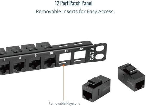 Tecmojo 12-Port Cat6 Patch Panel, 0.5U Rack Mount Modular Panel with Keystone Coupler, for 10" Server Rack & Network Cabinet, Gigabit Ethernet, Black - Image 6