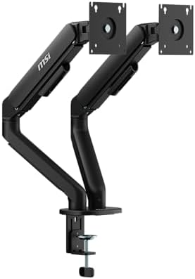 MSI MAG MT101DG - Gas Spring Dual Monitor Stand Arm, Supports 17-32" and 22 lbs, VESA Compatible, Adjustable Gas Spring Mount, Clamp & Grommet, Quick Release Plate – Black by Unknown