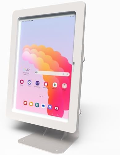 Anti-Theft Acrylic Case with 360 Rotate 180 Swivel Metal Desktop Stand & 90-Degree USB C Cable for Samsung Galaxy TAB Tablet (White, TAB A8 10.5) - Image 2