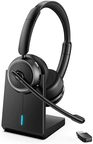 Upgrade ANC & ENC Wireless Headset with Mic for Work(Flip-to-Mute & Dongle) by Angteela