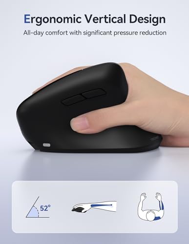 TECKNET Wireless Vertical Mouse, 2.4G+2*BT Rechargeable Bluetooth Mice - Image 6