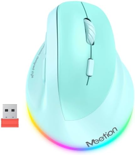 MEETION Ergonomic Wireless Vertical Mouse, Rechargeable, Green by MEETION