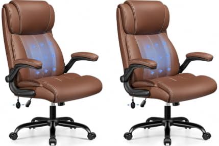 BESTFAIR High Back Leather Office Chair with Air Lumbar, Flip Arms, Brown by BESTFAIR