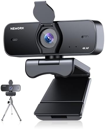 4K PC Webcam with Tripod, CDAF Autofocus, 77°FOV, 2 Noise-Cancelling Mics by NEWORK