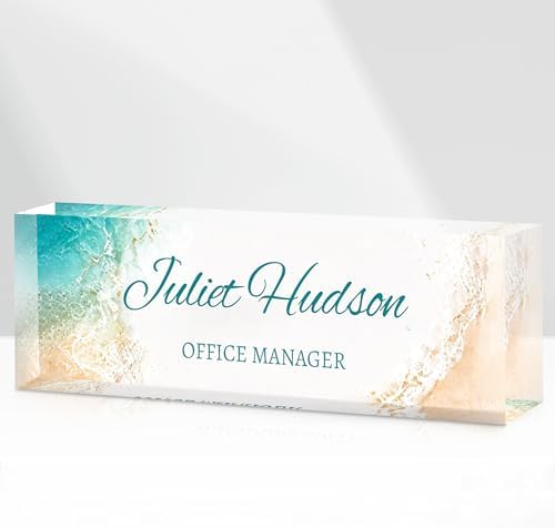 Custom Name Plate for Desk, Acrylic Desk Name Plate Personalized, Employee Appreciation Gifts, Office Desk Accessories for Women Men Teacher Nurse, Coworker Gifts for Manager Assistant (CoastalCyan) by DOCRAGI