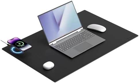 Charging Desk Mat, 15W Power, Black 23.4"x15.6" (Left) by Hi-HONX