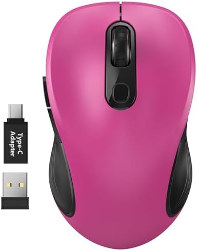 WisFox 2.4G Wireless Mouse for Laptop, Ergonomic Computer Mouse with USB Receiver and Type-C Adapter, 3 Adjustable Levels, 6 Button Cordless Wireless Mice for Windows Mac PC Notebook (Fuchsia) by Bringyouqualityproducts