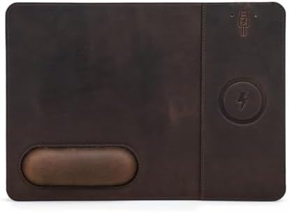 Hiram Premium Crazy Horse Leather Mouse Pad with 15W Wireless Charging - Ergonomic Wrist Rest, Waterproof, and High-End Cowhide Touch(12in x 9in) by Hiram