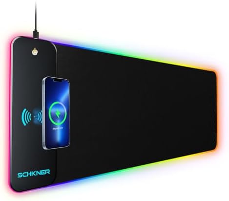 Schkner RGB Gaming Mouse Pad with Wireless Charging 15W, Large Desk Mat 800x300x4mm, 10 Light Modes Keyboard Pad with Non-Slip Rubber Base, Waterproof Mousepad for Gaming PC MacBook Laptop by Schkner