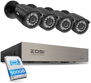 ZOSI 8CH 3K Lite Home Wired Security Camera System, 4X 2MP Cams, 500GB HDD by ZOSI