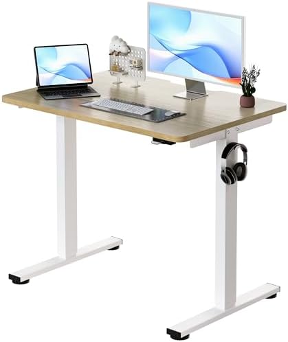 Okin Small Electric Standing Desk, 36" x 24" Whole Piece Height Adjustable Desk, Oak Sit to Stand Computer Workstation for Home Office by Okin