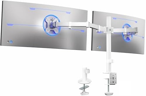VIVO Dual Ultrawide Monitor Desk Mount, Heavy Duty Fully Adjustable Steel Stand, Holds 2 Computer Screens up to 38 inches and Max 22lbs Each, White, STAND-V038W by VIVO