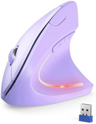 TECKNET Ergonomic Mouse, 4800 DPI Wireless Vertical Mouse with 5 Adjustable DPI Levels, 2.4GHz Optical Carpal Tunnel Mouse, 6 Buttons Wireless Mouse for Laptop, Desktop, PC, MacBook - Light Purple by Tecknet