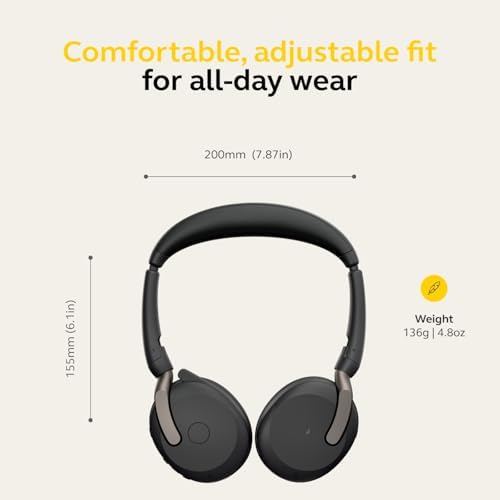 Jabra Evolve2 65 Flex Wireless Stereo Headset - Bluetooth, Noise-Cancelling ClearVoice Technology & Hybrid ANC - Certified for Microsoft Teams - Black - Image 6