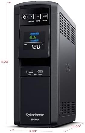 CyberPower CP1500PFCLCDTAA PFC Sinewave UPS System, 1500VA/1000W, 12 Outlets, AVR, Mini Tower, TAA Certified, Black - Image 4