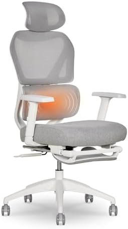 Sharper Image S-850 Heated Ergonomic Mesh Swivel Executive Massage Chair, Light Gray/White - Image 2