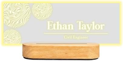 Personalized LED Desk Name Plate Custom Acrylic Office Name Sign with Wooden Base by HunConcept