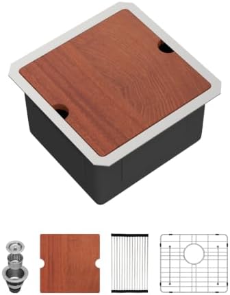 Mocoloo Square Undermount Bar Sink 15x15 Inch Single Bowl Undermount Kitchen Sink 16 Gauge Stainless Steel Bar Prep Workstation 9" Handmade Sinks by MocolooHome