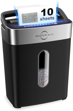 BONSEN Paper Shredder for Home Office P4 Cross Cut 10-Sheet Portable Handle by BONSEN