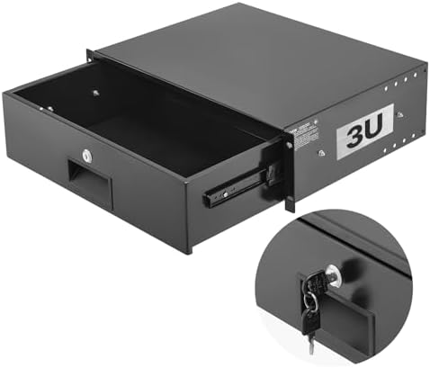 VEVOR 3U Rack Drawer, Lockable Server Cabinet Case, 13.8'' Depth Server Rack Mount Drawer, for 19'' Network Equipment/DJ/AV Rack or Cabinet Enclosure, 50 lbs Max Load, with Cable Management Holes by VEVOR