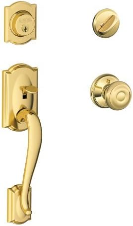SCHLAGE Front Door Entry Handleset, Georgian Knob, Bright Brass by Unknown