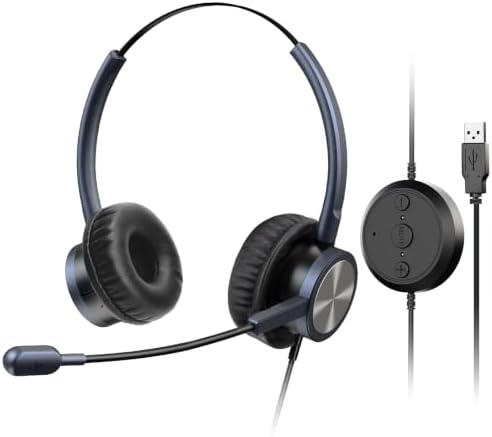 USB Headset with Noise Cancelling Microphone & Mic Mute, Stereo Computer Headphone for Call Center Office Business PC Softphone Calls Microsoft Teams Skype Chat, Clear Voice for Voice Recognition by MAIRDI