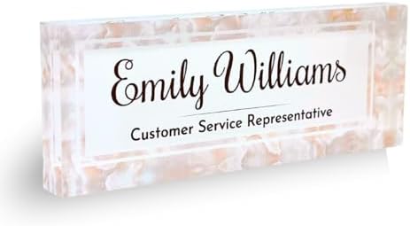 Customized Clear Acrylic Thick 8x3" Desk Name Plate Block with Personalized Logo - Professional Office Decor - Customized Acrylic Plate Gift for Teacher Co-workers (Mother of Pearl) by ClickedCraft